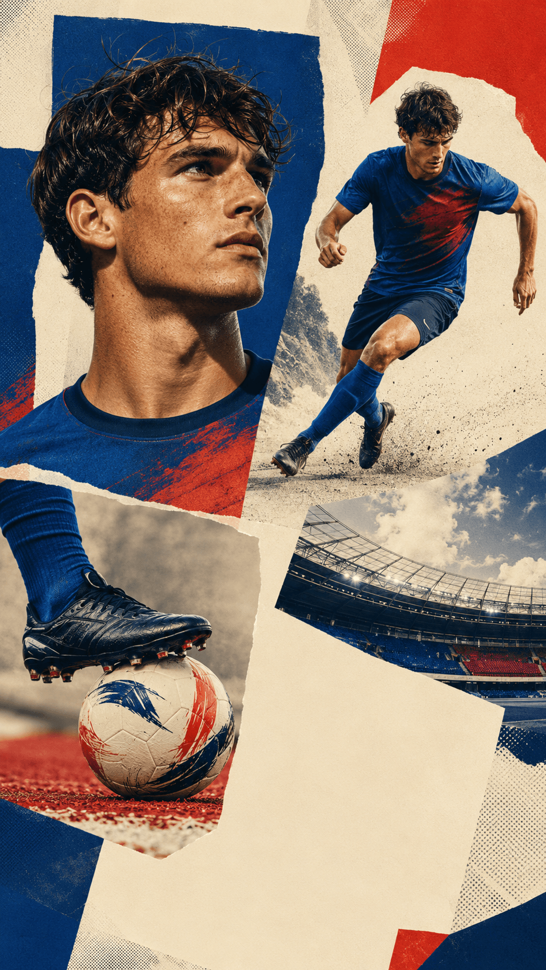 Direction éditoriale en collage pour une affiche de football